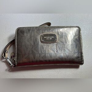 Michael Kors Women's Metallic Brown/Silver Clutch with Logo and Zipper